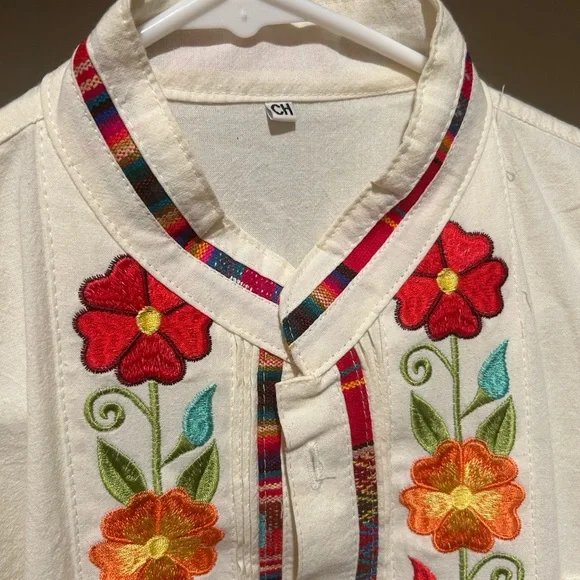 Embroidered Floral Cream Shirt